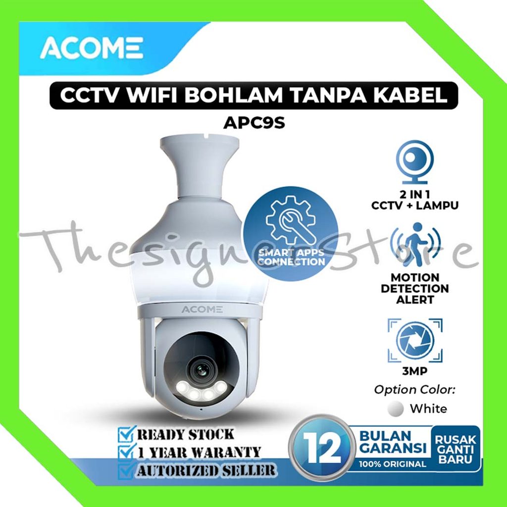 ACOME IOT กล้องวงจรปิด APC9S | หลอดไฟกล้องวงจรปิด | Full HD 1293P | 3MP | หมุน360° | เสียง 2 ทาง | ส