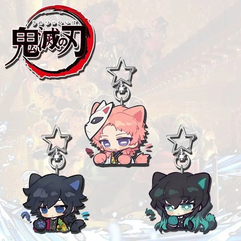 พวงกุญแจอนิเมะ Demon Slayer ตัวอักษร Tokitou Muichirou Tomioka Giyuu น่ารัก chibi miga พวงกุญแจอะคริ