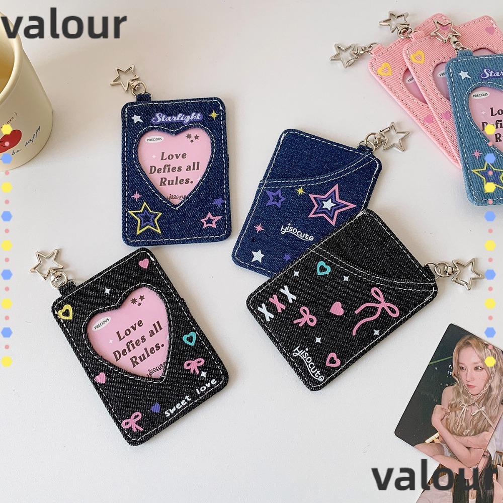 VALOUR DENIM PHOTO CARD HOLDER WITH KEYCHAIN สำหรับเก็บบัตรภาพไอดอล K-pop ขนาด 3 นิ้ว Y2K STYLE