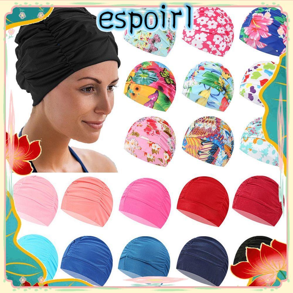 ESPOIR หมวกว่ายน้ำป้องกันแดด ออกแบบมาพร้อมลายดอกไม้และทำจากเนื้อยืดไนลอน