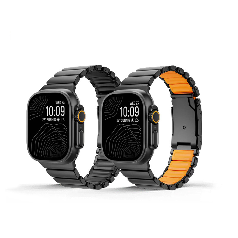 หรูหราไทเทเนียมซิลิโคนสร้อยข้อมือ สําหรับ Apple Watch Series 3/2/SE/49มม, 46มม, 45มม, 44มม, 42มม, สําหรับ Apple Watch Series 11/10/9/8/7/6 พร้อม 3