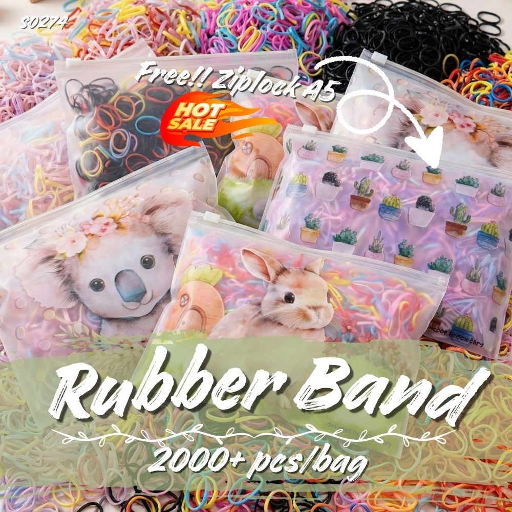 S0274 ยางรัดผม 2000-4000 เส้น/ถุง ยางมัดผม เส้นเล็ก ใช้แล้วทิ้ง มีหลายสี แถมฟรี ถุงซิปล็อคลายน่ารัก