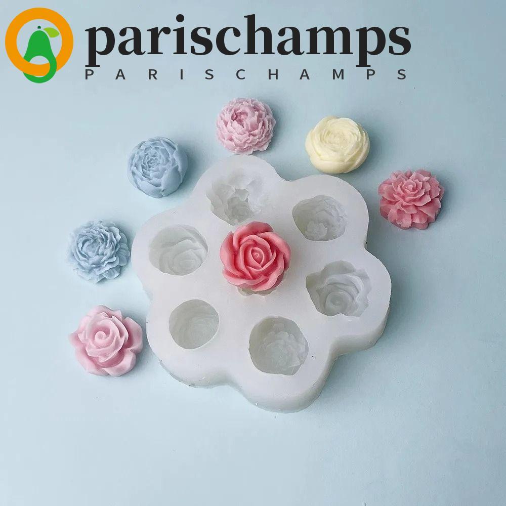 PARISCHAMPS แม่พิมพ์ซิลิโคนดอกไม้, 7 Cavities Flower Shape 3D Rose Cake Mold, Elastic Heat-stick Easy Demold ช็อกโกแลตเบเกอรี่แม่พิมพ์สบู่ทํา