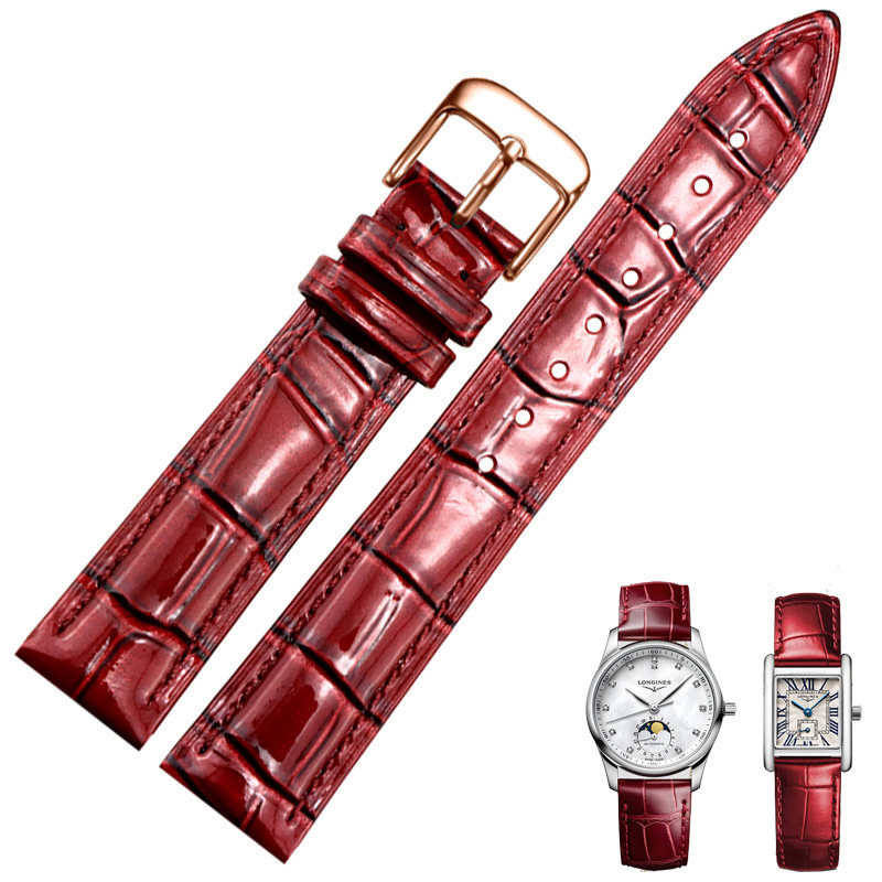 สายนาฬิกาสีแดงหญิงหนังแท้เหมาะสําหรับ LONGINES LONGINES LONGINES LONGINES ช่างฝีมือชื่อดัง Series 13