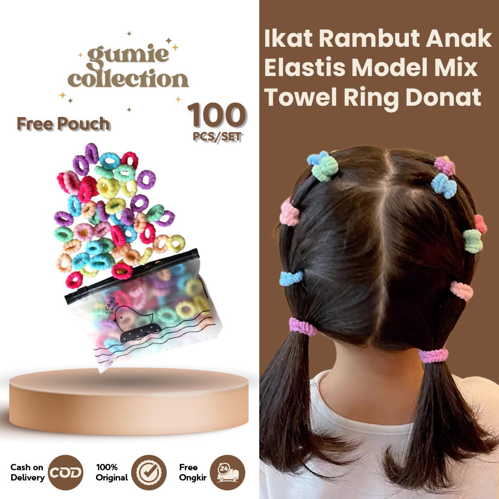 GC - 100 ชิ้นฟรีกระเป๋าผมผูกโดนัทแหวนผสมสี ELASTIC FASHION
