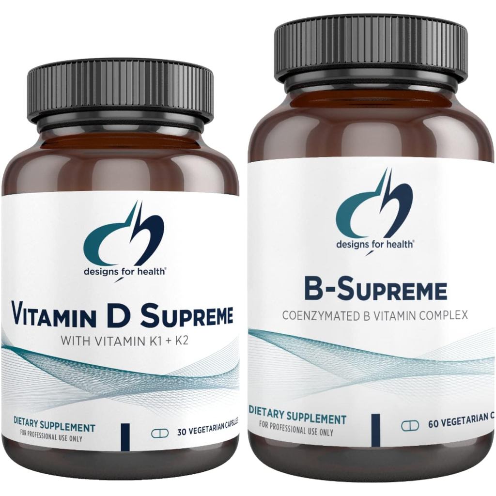 การออกแบบเพื่อสุขภาพ วิตามินดี Supreme + B-Supreme Essentials Duo - 5000 IU Vitamin D3 + Vitamin K, 