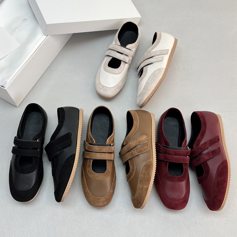 FAL9 Th**ow Retro and elegant minimalist women's shoes with Velcro straps, flat-soled, shallow-cut, 