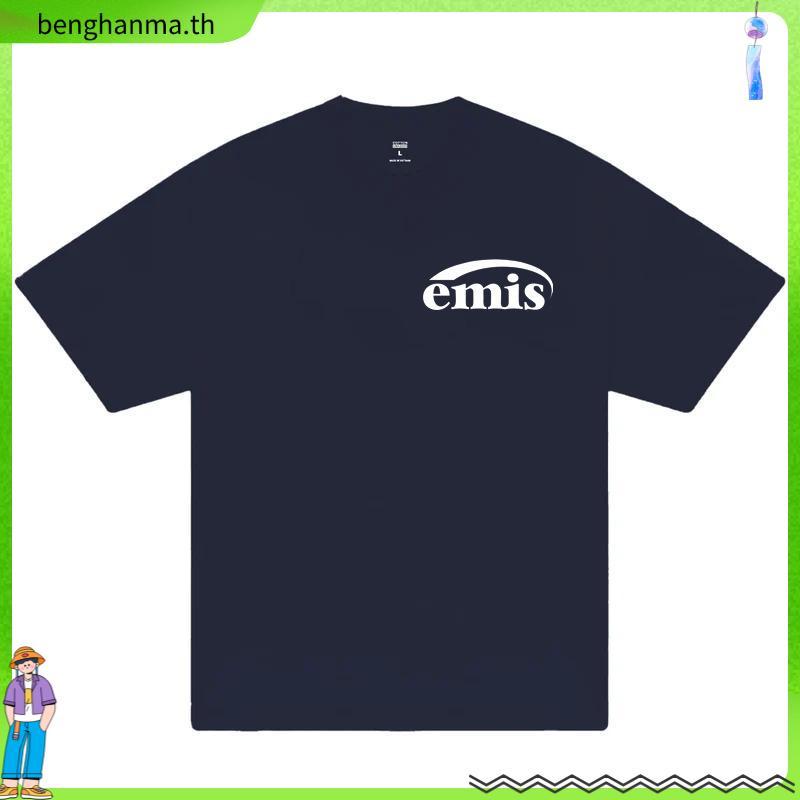 แฟชั่นเกาหลี Emis T-shirt แขนสั้นสีเทา Unisex Casual ร้อยเสื้อยืดคอฝ้ายสุภาพสตรีฤดูร้อน