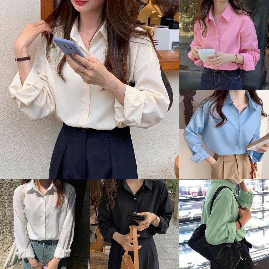 SP-30 เสื้อเชิ้ตแขนยาว คอปก ติดกระดุมด้านหน้า เสื้อแฟชั่นสีพื้น เนื้อผ้าใส่สบาย M-4XL สาวอวบใส่ได้ สินค้าพร้อมส่ง
