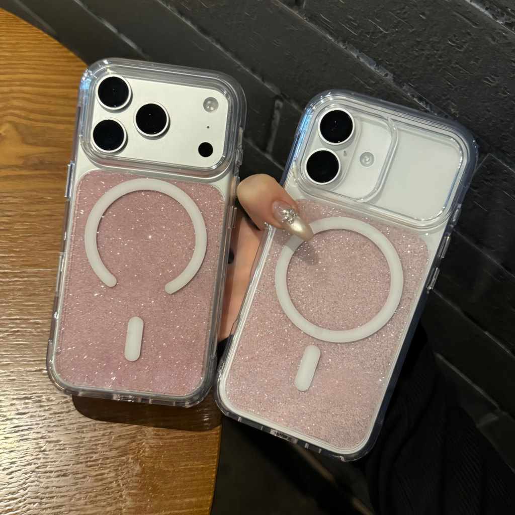คริสตัลClear Glitterแม่เหล็กอะคริลิคสําหรับiPhone 17 16 13 14 15 Pro Maxกรณี15PRO 16PRO 14PROล้อมรอบอย่างเต็มที่Anti-Fallกันกระแทกกลับขอบนุ่มฝาครอบ