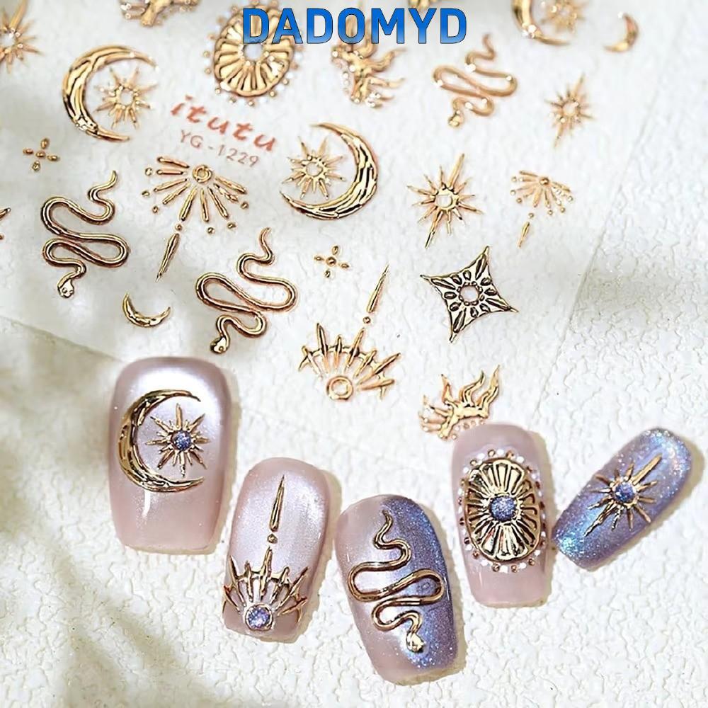 DADOMYD สติ๊กเกอร์ติดเล็บ, 5D Self-Adhesive Bronzing Stars Moon Totem สติ๊กเกอร์ติดเล็บ,ซิลเวอร์โกลด์เล็บ Slider DIY อุปกรณ์ทําเล็บ