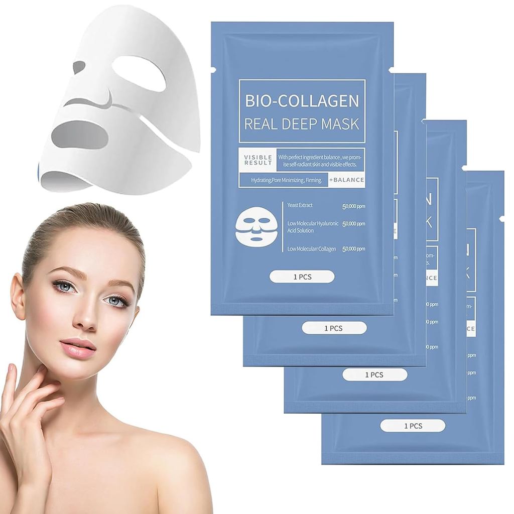 Bio-Collagen Real Deep Mask,Bio Collagen Face Mask Overnight 4PCS Bio Collagen Face Mask,Pure Collag