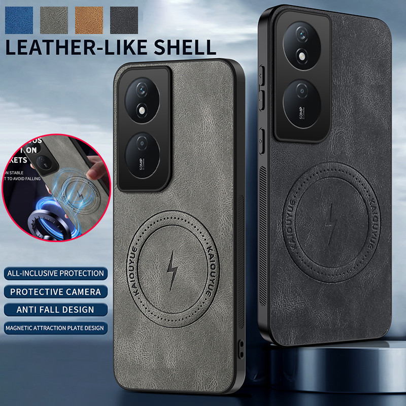 รองรับปลอกชาร์จไร้สายแม่เหล็กสําหรับ Honor X7B HonorX7b Retro หนังเคสโทรศัพท์ป้องกันเลนส์กันกระแทกกั