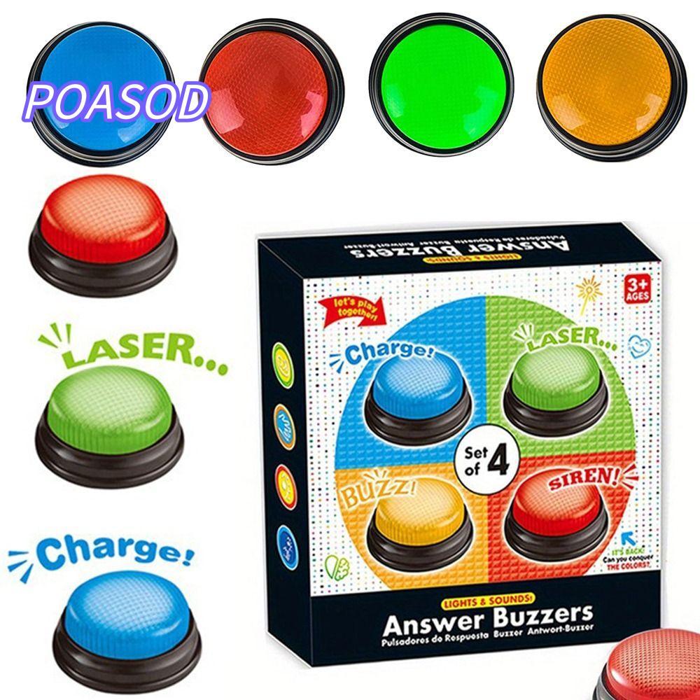 MAYSHOW 4 ชิ้นเกม Buzzers, 4 สีพร้อมไฟและเสียงคําตอบ Buzzers, แฟชั่น Trivia เกมครอบครัว Feud Jeopard