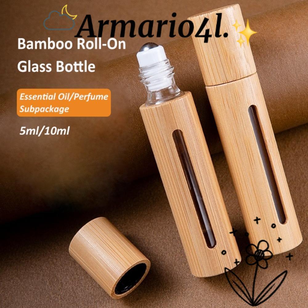 ARMARIO ขวดลูกกลิ้ง, ชุดเดินทางมินิไม้ไผ่ม้วนบนขวด, แบบพกพาพร้อมลูกกลิ้งสแตนเลส 3ml/5ml/10ml/15ml ขว