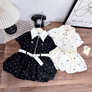 G342 (ขนาด 90-140) เดรสลูกสาวคอปกมีซิปหน้า กระโปรงพองน่ารัก …