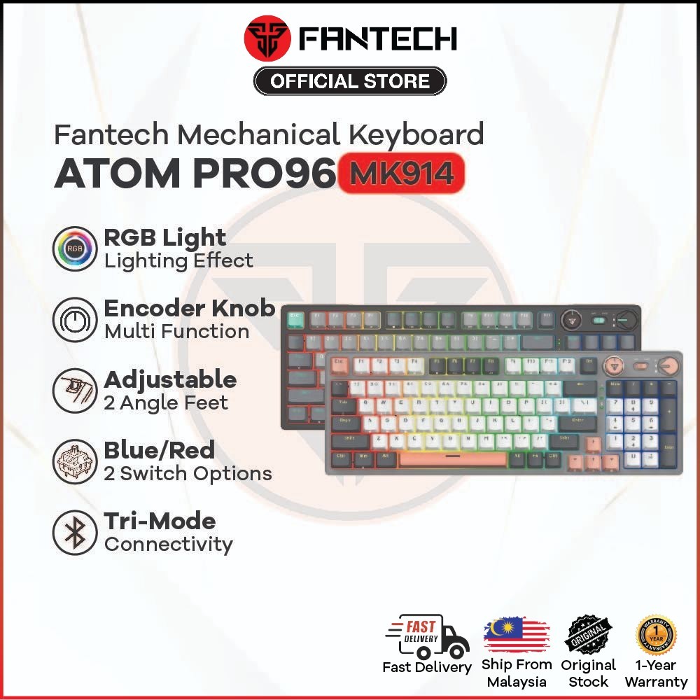 Fantech MK914 ATOM PRO96 คีย์บอร์ดแบบกลไก 3 โหมดการเชื่อมต่อคีย์บอร์ดเกมแบบถอดเปลี่ยนได้ร้อน