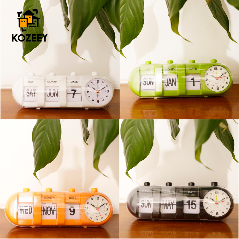 KOZEY Creative Digital Manual Flip Down Clock Desk Stand Page Clock A Yellow