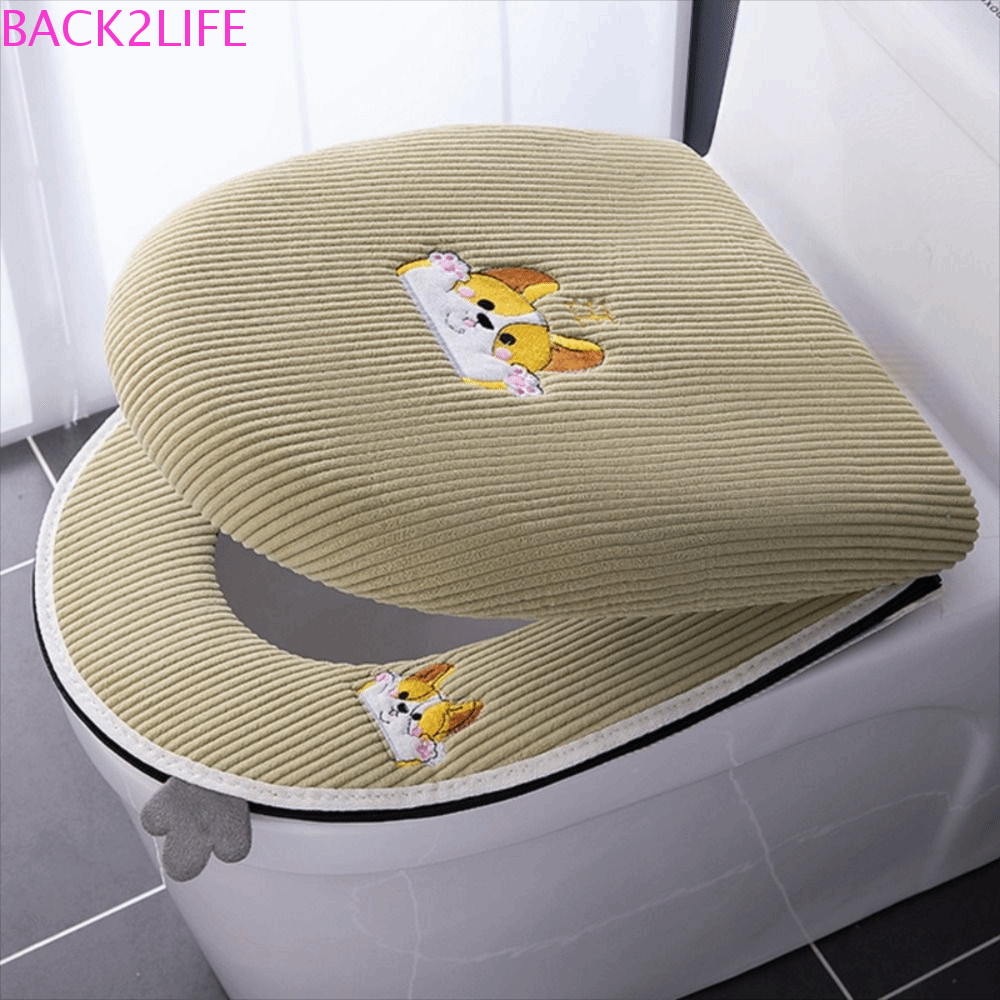 BACK2LIFE 2 ชิ้น/เซ็ตผ้าคลุมเบาะห้องน้ํา,ฝาครอบเครื่องมือปิดนุ่มอุ่น,กันฝุ่นซิปป้องกันตุ๊กตาการ์ตูนปักเสื่อรองนั่งชักโครก Universal Pads