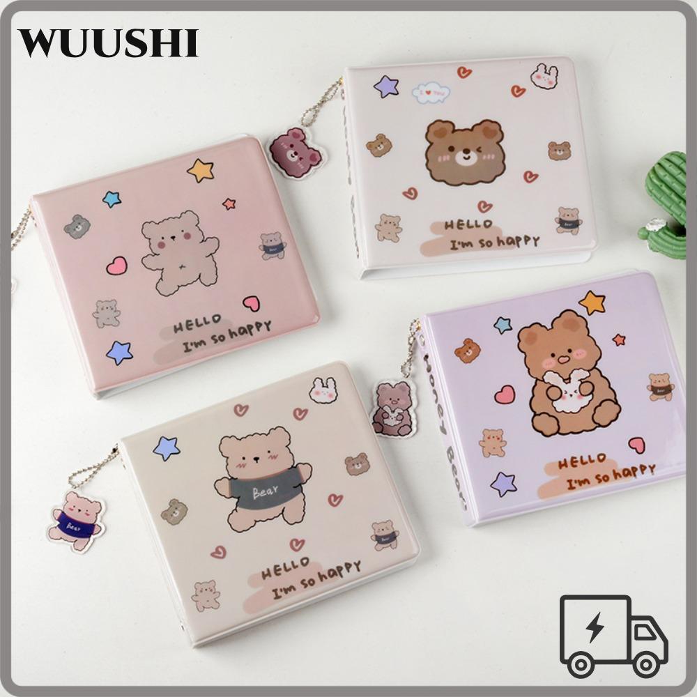 WUSHI CD Holder, การ์ตูนหมีรวบรวมหนังสือ CD Storage อัลบั้ม, แบบพกพา CD Storage Loose-leaf DVD Binde