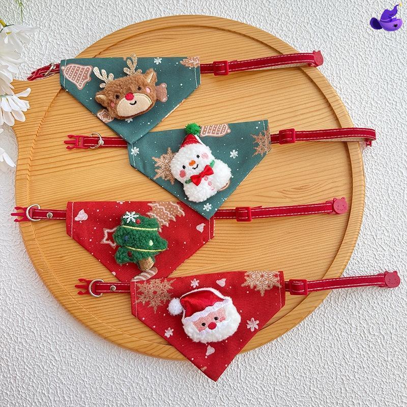 [LO] 23-40 ซม.Santa Snowman ต้นคริสต์มาสสัตว์เลี้ยงปรับสามเหลี่ยมคอสวมใส่สําหรับสัตว์เลี้ยงสุนัขขนาด