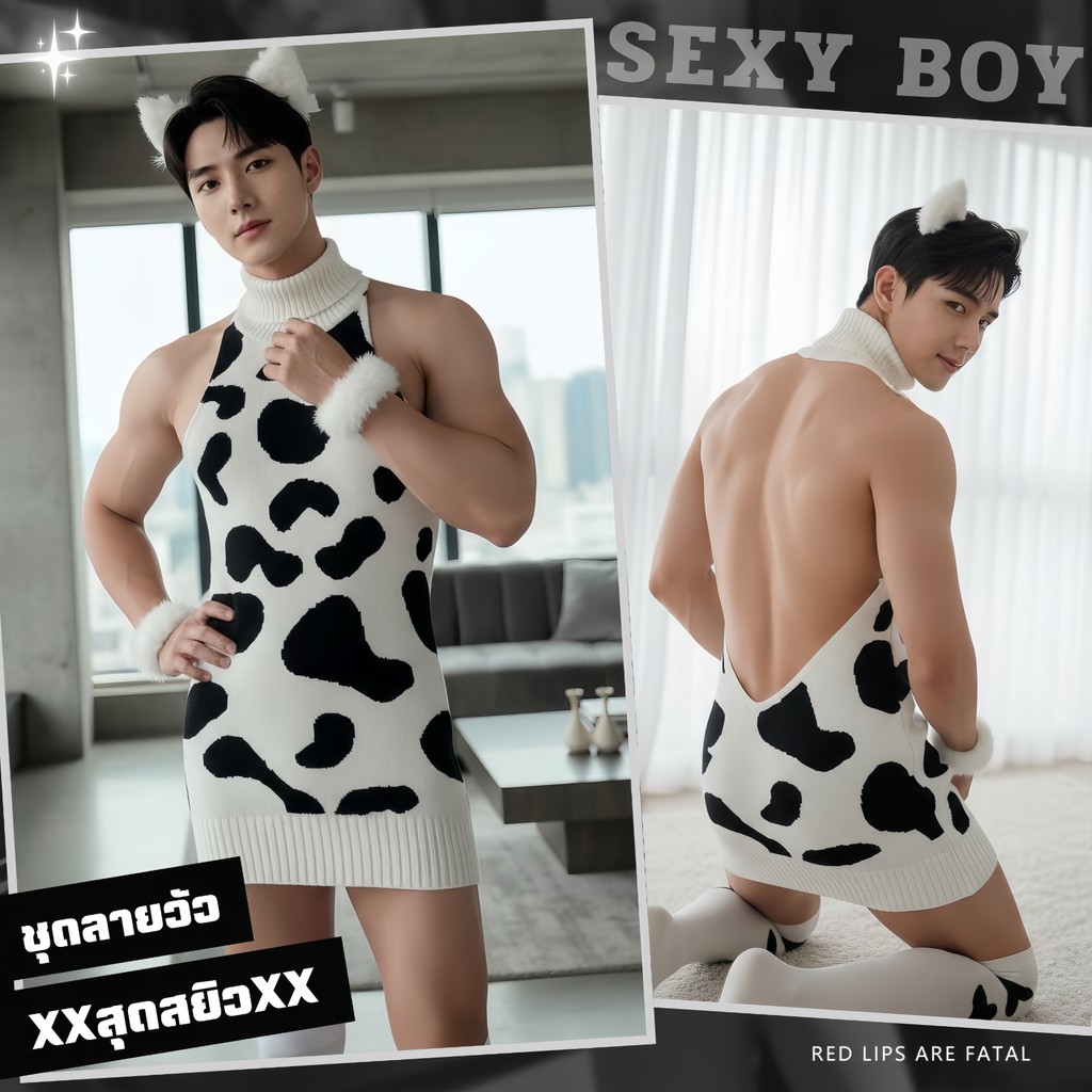 ชุดวัวคอสเพลย์ ชุดนอนผู้ชายเซ็กซี่  ชุดยั่วsex ❤️‍🔥🌹 SEXY BOY ไซส์ S-2XL S-707
