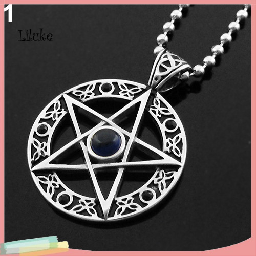 LK Unisex Vintage Hollow Pentacle Pentagram Star Circle Zinc Pewter Charm สร้อยคอ