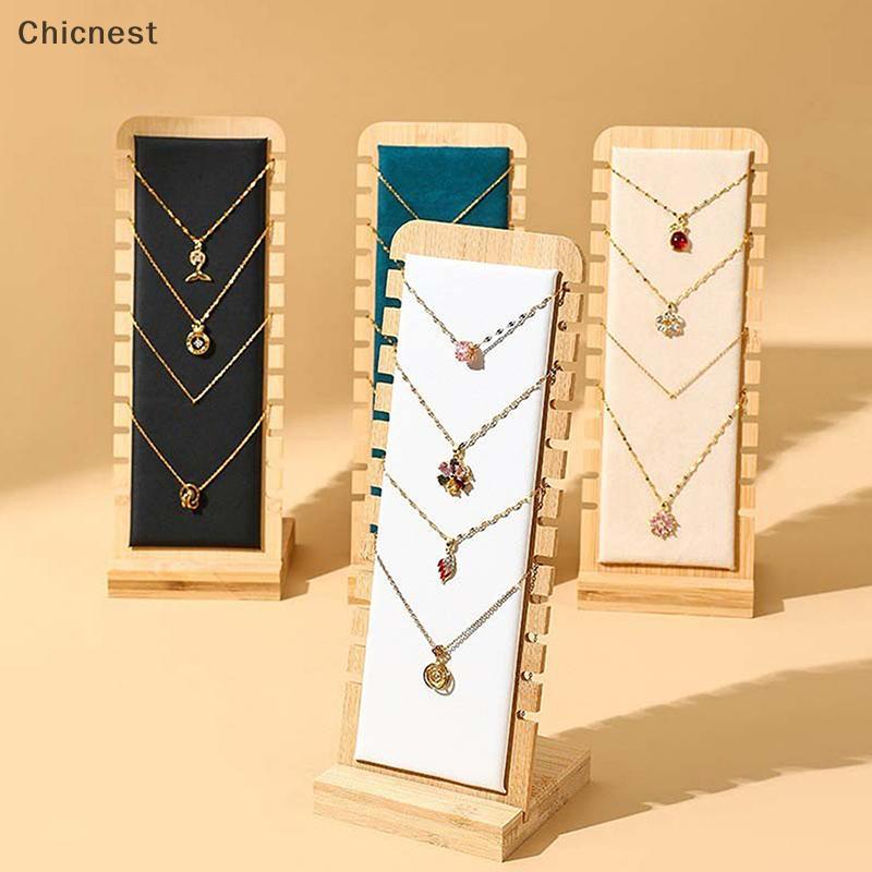 [Chc] ไม้ไผ่เครื่องประดับยืนแสดงสร้อยคอยืนแสดงหลายสร้อยคอขาตั้งตู้โชว์ผู้ถือจอแสดงผลสําหรับสร้อยคอ [