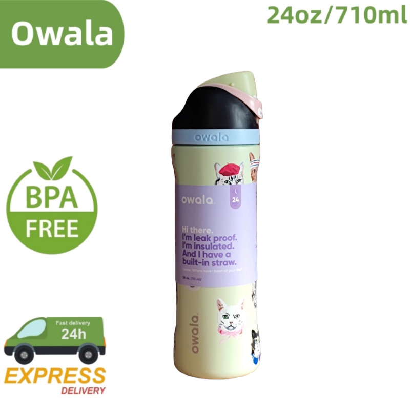 Owala FreeSip พร้อมหลอดและการออกแบบกันรั่ว - ฉนวนสูญญากาศผนังคู่ 24 ออนซ์ 32 ออนซ์ ด้ามจับพกพา