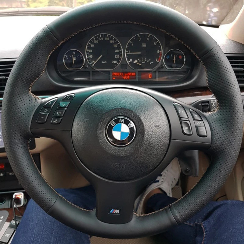 Custom Car Steering Wheel Braid Cover Non-slip Genuine Leather 100% Fit For BMW M Sport E46 330i 330