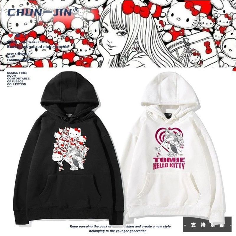 Ito Junji Joint Hello Kitty Hello Kitty Fujiang สินค้า Hooded Sweatshirt ฤดูใบไม้ร่วงฤดูหนาวเสื้อผ้า