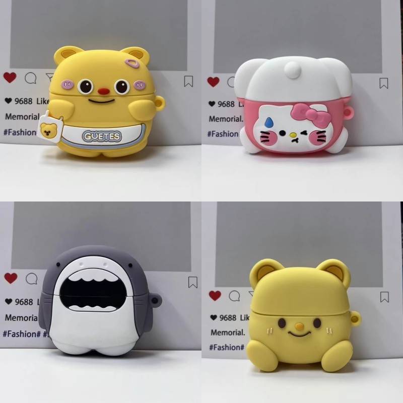 คุณภาพดีCase สําหรับ OnePlus Buds 4 การ์ตูนหมีซิลิโคนอ่อนนุ่มหูฟังฝาครอบป้องกันพร้อมตะขอ