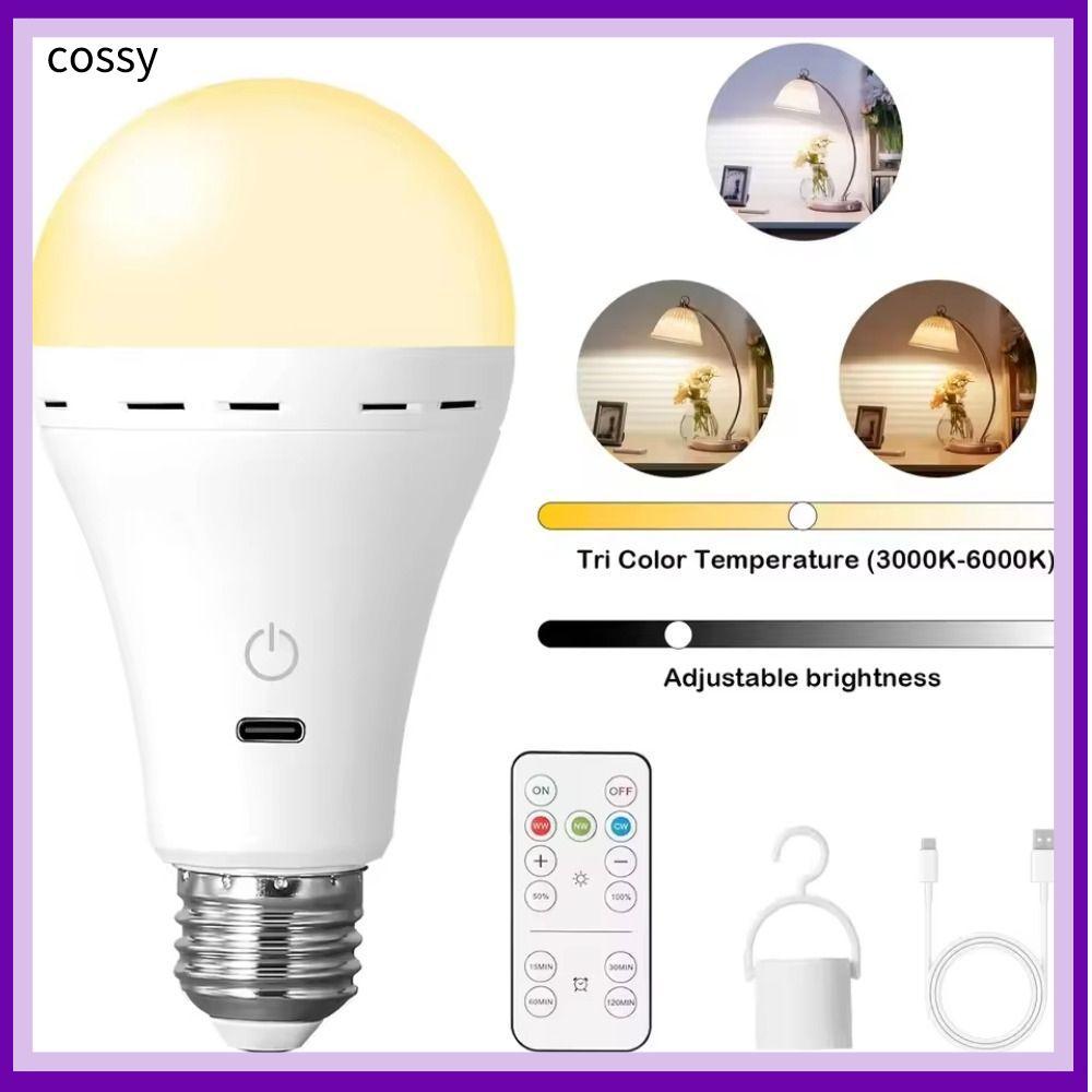 COSSY หลอดไฟ Led USB, สมาร์ทพร้อมหลอดไฟแบบชาร์จไฟได้แบบตั้งเวลา, หลอดไฟ E27 ไร้สายหรี่แสงได้ 3 สี