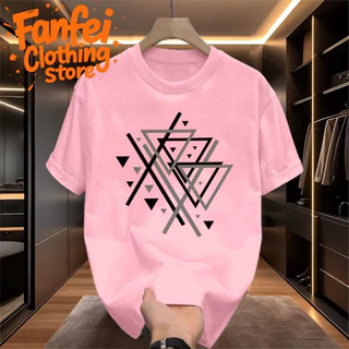 (จัดส่งตลอด 24 ชั่วโมง)Fanfei เสื้อยืดแขนสั้นพิมพ์ลายเรขาคณิต เสื้อเชิ้ตเรียบง่ายอินเทรนด์ oversize