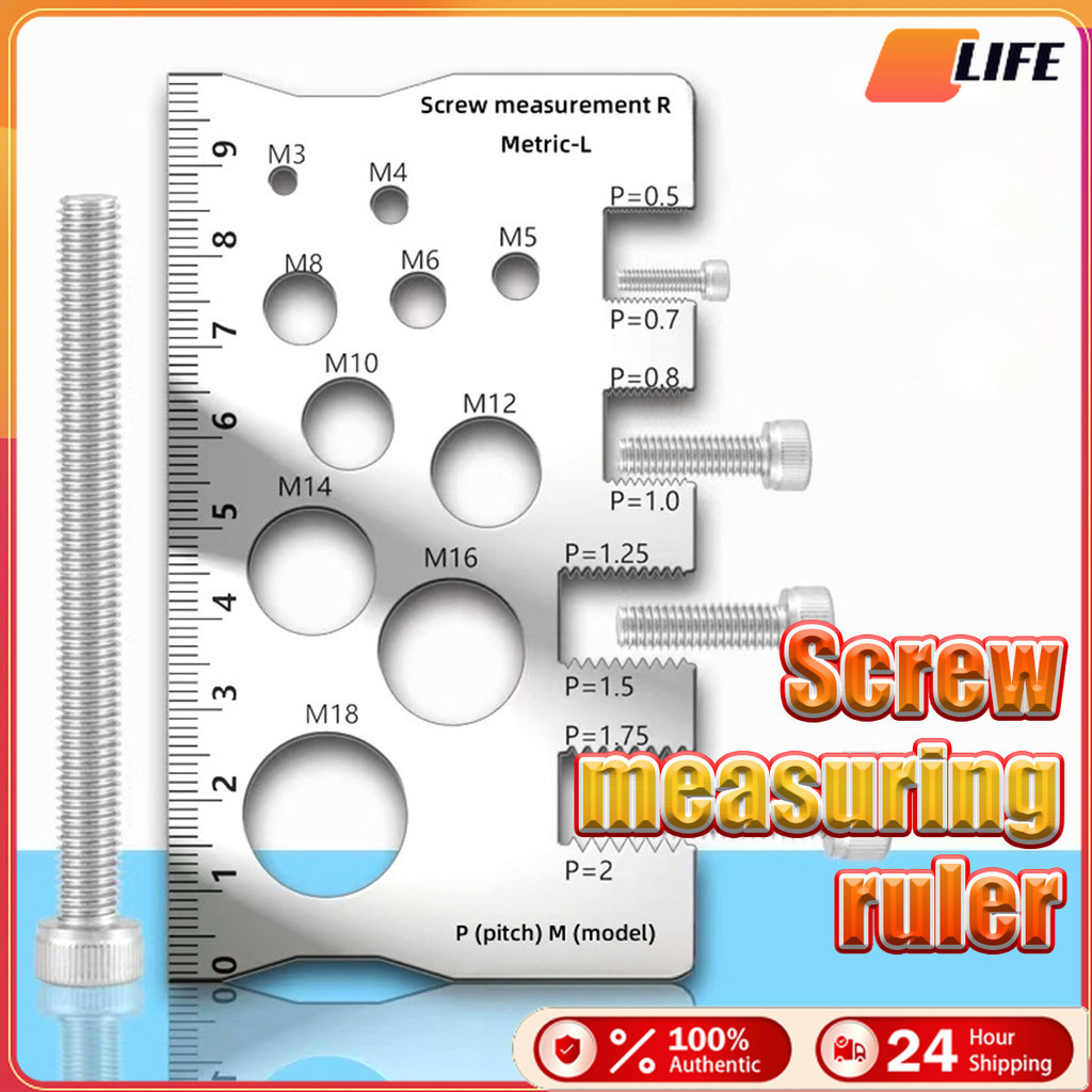 เก็บปลายทาง！ไม้บรรทัดวัดเกลียวน็อตสแตนเลส M3-M18 เครื่องวัดเกลียวสกรู เครื่องมือช่างมัลติฟังก์ชั่น พกพาสะดวก – โปรปัง