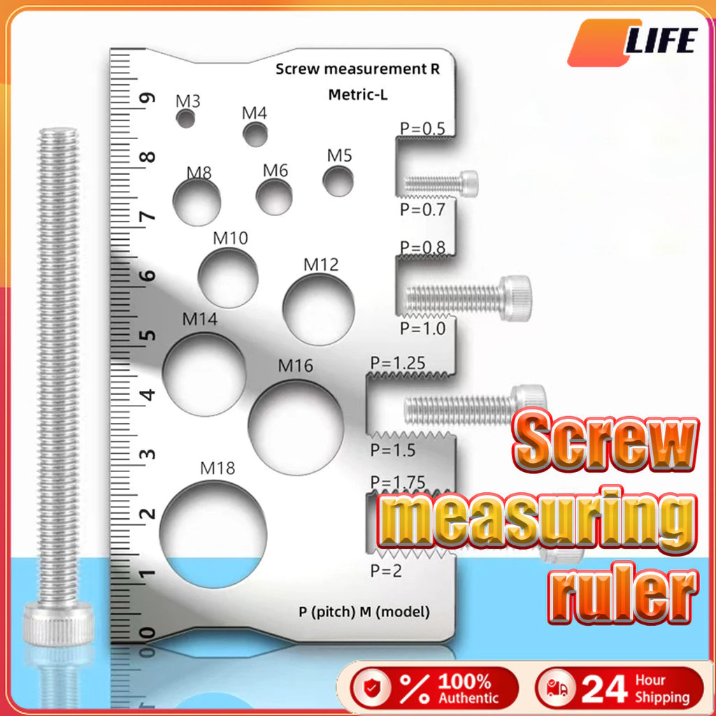 เก็บปลายทาง！ไม้บรรทัดวัดเกลียวน็อตสแตนเลส M3-M18 เครื่องวัดเกลียวสกรู เครื่องมือช่างมัลติฟังก์ชั่น พกพาสะดวก