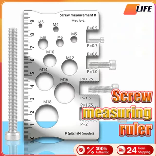 เก็บปลายทาง！ไม้บรรทัดวัดเกลียวน็อตสแตนเลส M3-M18 เครื่องวัดเกลียวสกรู เครื่องมือช่างมัลติฟังก์ชั่น พกพาสะดวก