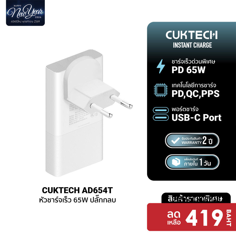 [ลดเหลือ 419] CUKTECH AC65B2 / AD654T GaN 65W / AC45B 45W หัวชาร์จ USB-C สำหรับ iPhone iPad ใช้งานได