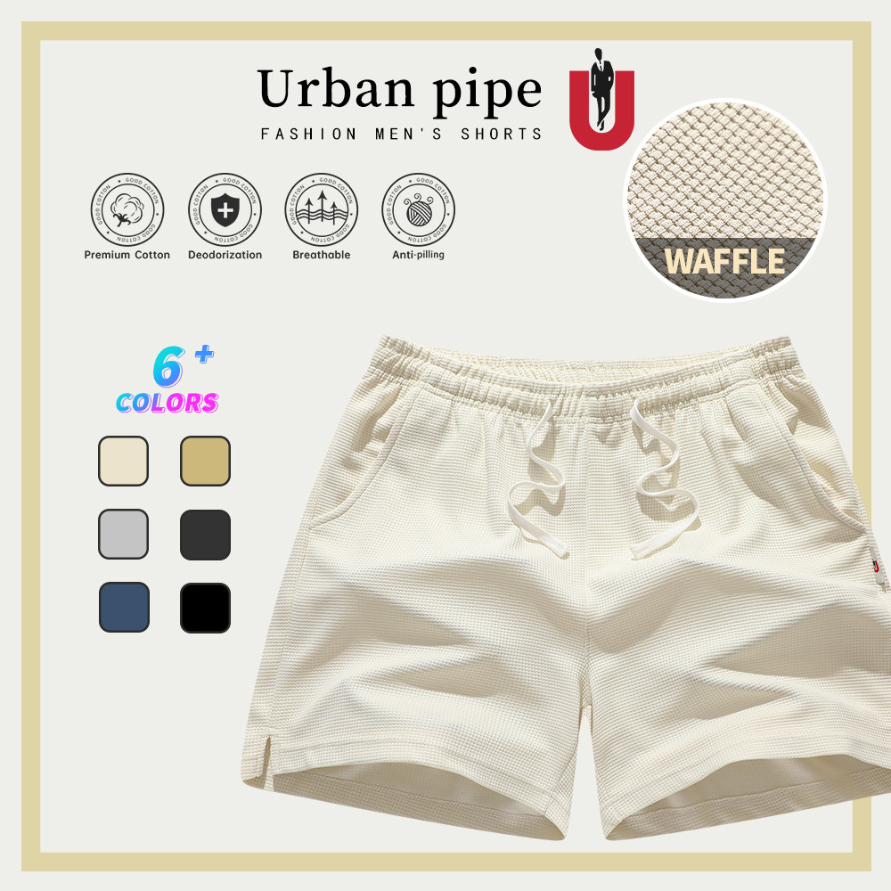 URBAN PIPE กางเกงขาสั้นผู้ชายวาฟเฟิล รุ่น เอวยางยืด ขนาด ผ้าวัฟเฟิลระบายอากาศได้ดี ทรงฟิต สไตล์สบายๆ สำหรับทุกโอกาส 8507