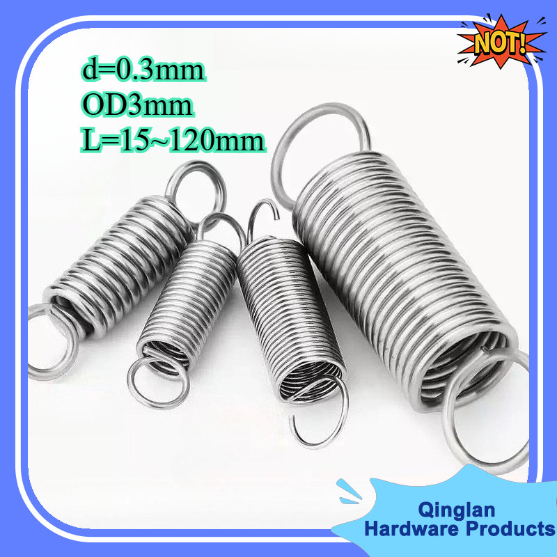 304 สแตนเลส สปริงความตึงเครียด/สปริง d=0.3 มม.,OD3 มม.,L=15~120 มม. พร้อมตะขอ ทาประตูโรงรถ bunnings,
