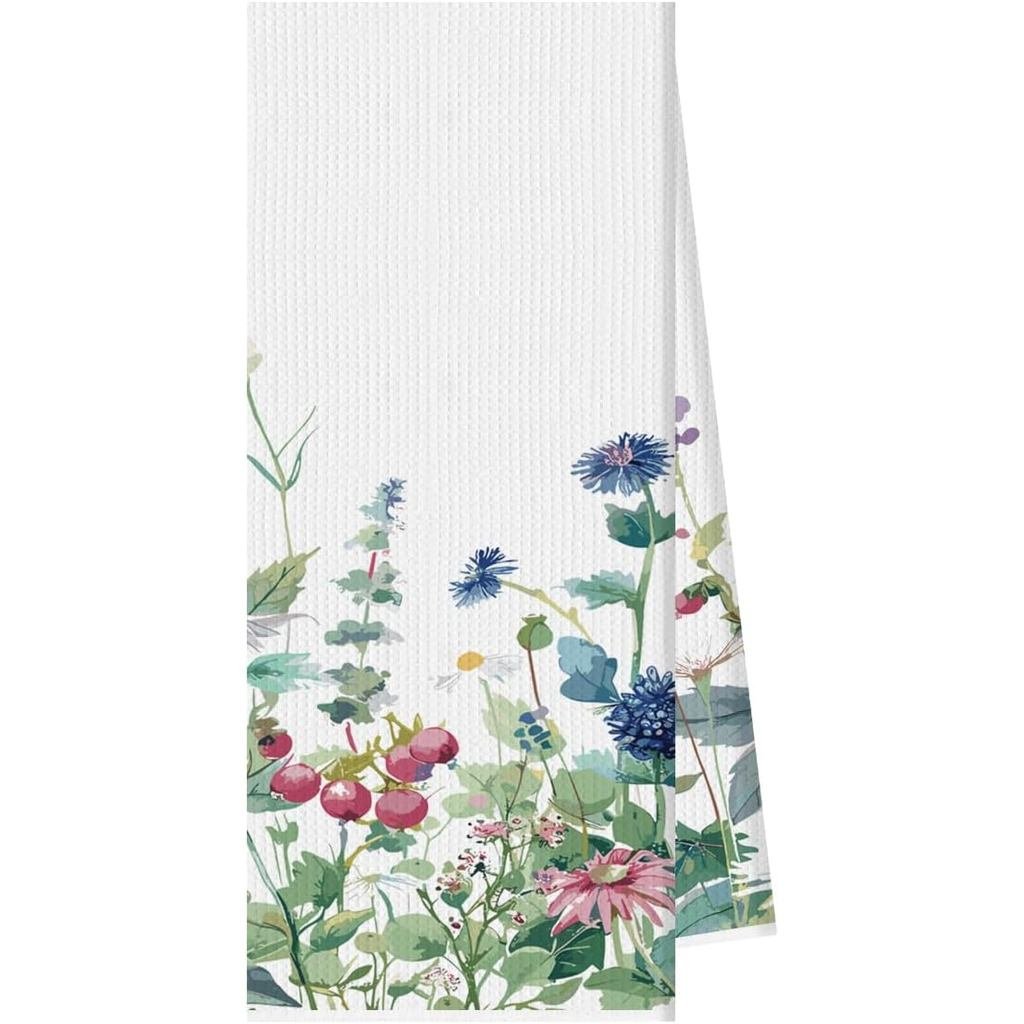 Floral Kitchen Towel, Spring Summer Bath Towels, Reusable Dish Tea Kitchen Towels for Cooking Baking