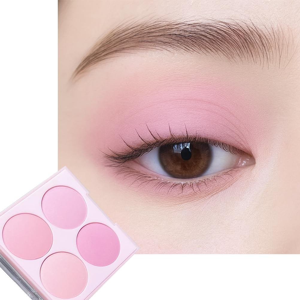 4 Color Matte Pink Eyeshadow Palette – Light Rose Baby Pink Dusty Mauve Soft Lilac eye shadow, Long-