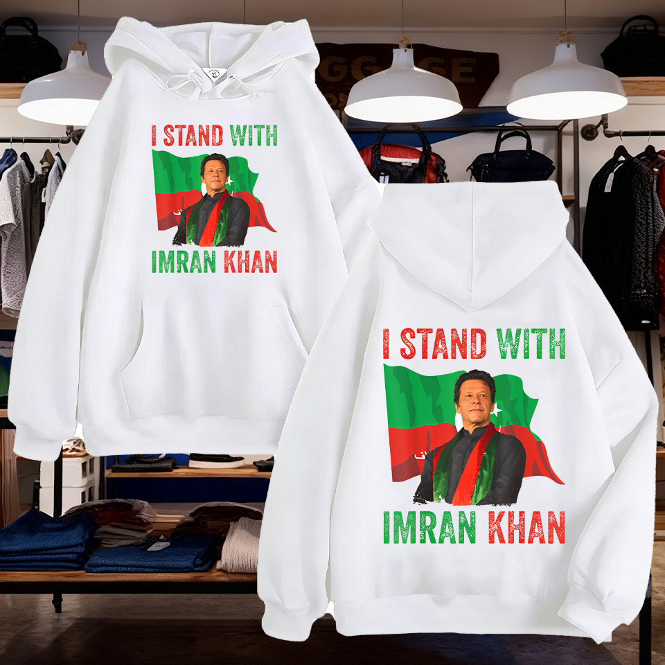 HOTI STAND WITH Imran Khan พิมพ์เสื้อฮู้ดผ้าฝ้าย 100% แขนยาวสําหรับผู้ใหญ่และเด็ก