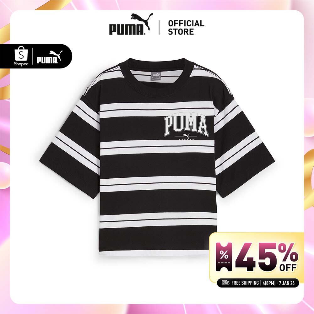 PUMA BASICS – เสื้อยืดผู้หญิง PUMA SQUAD Striped สีดำ – 68153801