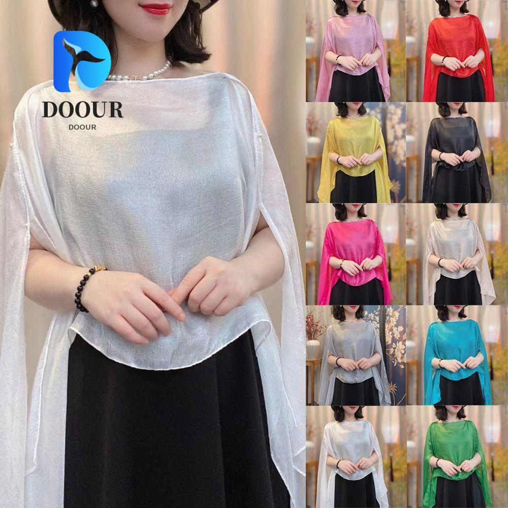 DOOUR ผู้หญิงผ้าคลุมไหล่,ยาวสีบริสุทธิ์ชุดราตรี,ผ้าพันคอด้านบนเสื้อชีฟองแจ็คเก็ต Capes หญิงสาว