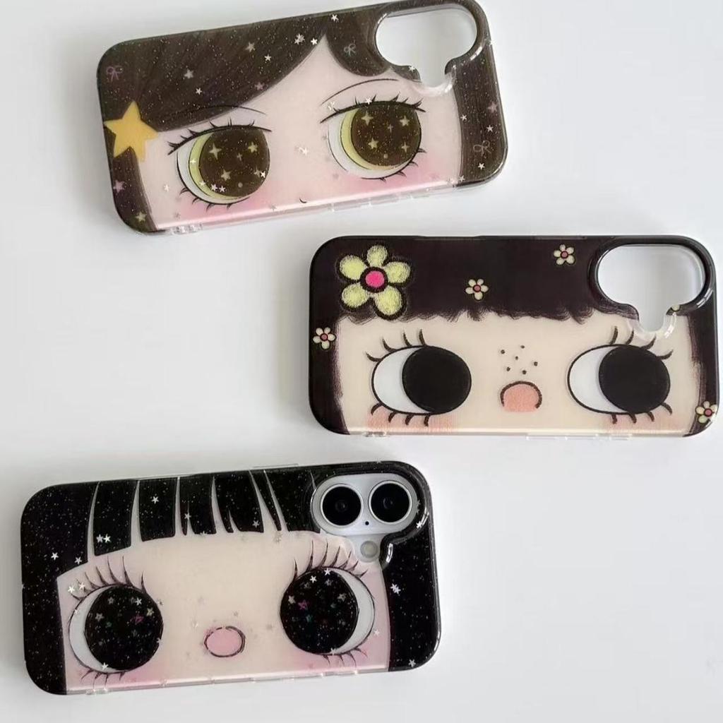 IMD สาวตาโตน่ารักใช้กับเคสโทรศัพท์มือถือ Apple 16/15/14 XSMAX สองชั้น 12MINI