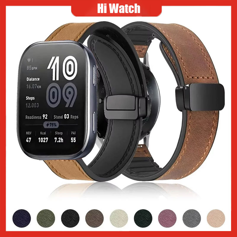 ซิลิโคน + สายหนังสําหรับ Amazfit Bip 6/GTR4/3/2 stratos/Balance 2/1 สายรัดข้อมือระบายอากาศสําหรับ Amazfit Bip5/Bip5Pro Band