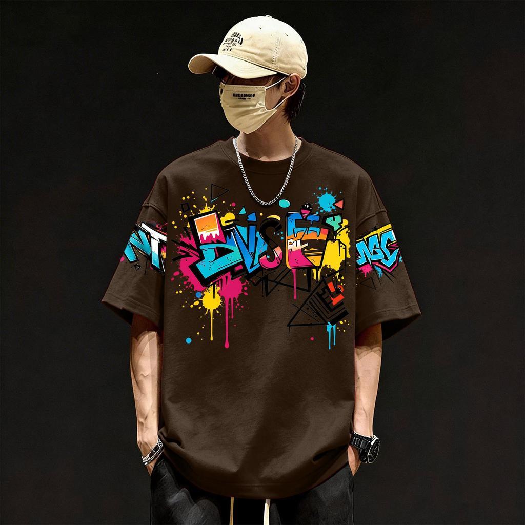 yout-trend🔥 พร้อมส่ง เสื้อยืด oversize unisex สไตล์เกาหลี ผ้าฝ้ายแท้ใส่สบาย ไม่แตกเมื่อซัก "Graffiti"
