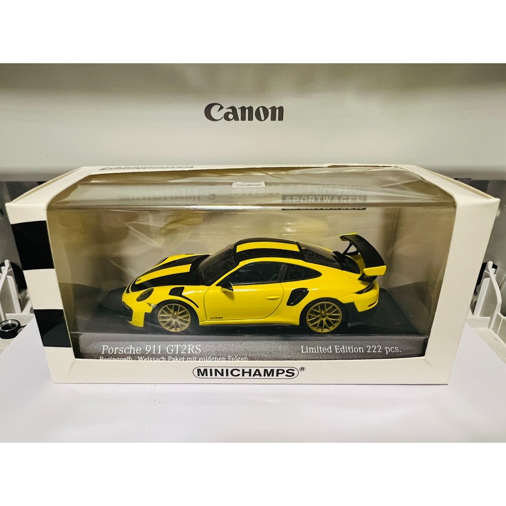 มินิตัดปอร์เช่911 gt2อาร์เอส GT2 อาร์เอส 991 991.2 1/43แข่งสีเหลืองโรงงานผลิตภัณฑ์ควบคุมไร้ที่ติเพรา