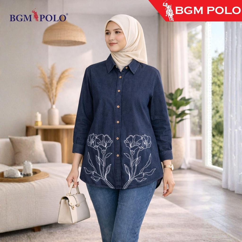 BGM POLO BIG FLOWER 05 EMBROIDERY DENIM FULL BUTTON-BP-DBBF05154FB-RJ1